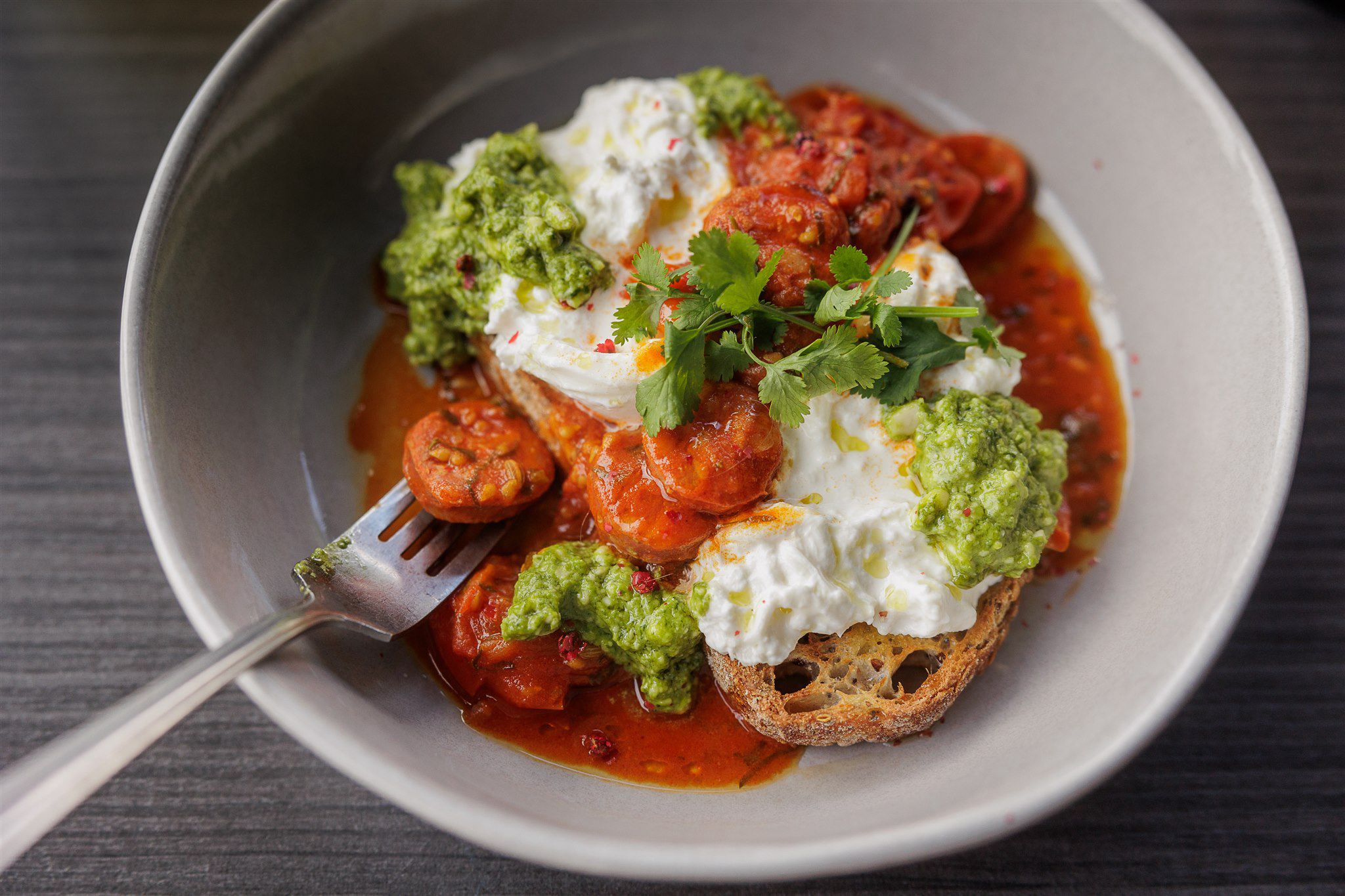 Burrata on toast with Scottish chorizo